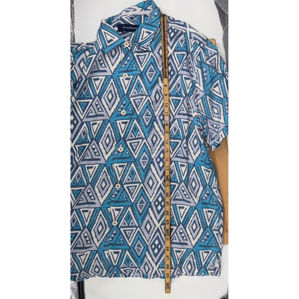 Tommy Bahama‎ Mens Silk Blend Camp Button Up Large Geometric Coconut Button - Picture 5 of 8